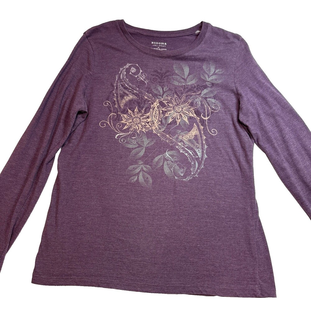 Sonoma Purple Life & Style Tee Long Sleeve Basic T-Shirt Cotton Blend Medium